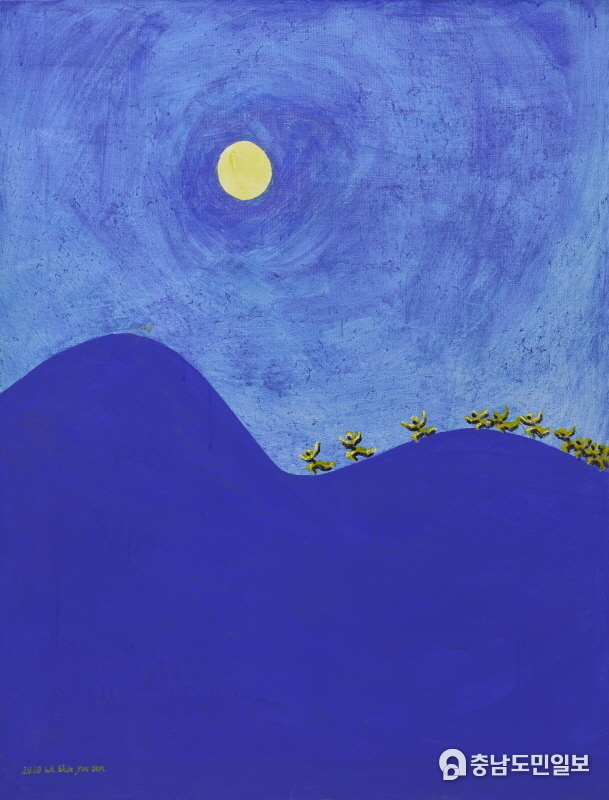달맞이 -3 (Welcoming the Moon - 3) _72.5 × 91 cm, 2020, Mixed media on canvas, 완혜 신유선 (2022 서울아트쇼 출품작) 