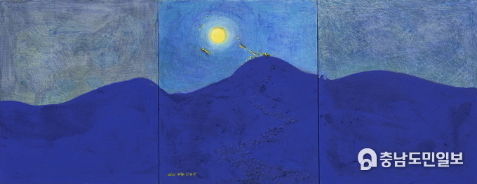 달맞이 -4 (Welcoming the Moon - 4) _136.5 x 52.5 cm, 2020, Mixed media on canvas, 완혜 신유선 (2022 서울아트쇼 출품작) 