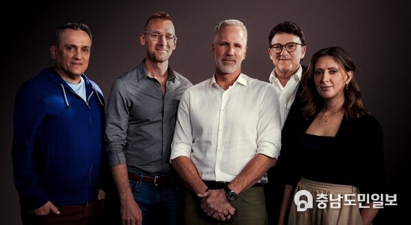 L to R: Joe Russo, Donald Mustard, Chris Brearton, Anthony Russo, Angela Russo-Otstot | Courtesy of AGBO | Photo Credit Paul Abell L to R: Joe Russo, Donald Mustard, Chris Brearton, Anthony Russo, Angela Russo-Otstot | Courtesy of AGBO | Photo Credit Paul Abell