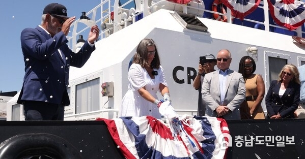 Vice Chairwoman Christine Crowley of Crowley Corporation carries out the christening of eWolf, the first U.S. all-electric, zero-emission tug, on June 25, 2024, in San Diego. Vice Chairwoman Christine Crowley of Crowley Corporation carries out the christening of eWolf, the first U.S. all-electric, zero-emission tug, on June 25, 2024, in San Diego.