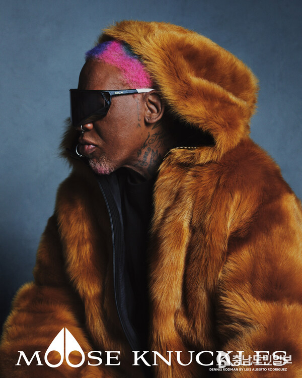 Dennis Rodman showcases Moose Knuckles’ Fall/Winter 2024 outerwear collection shot by Luis Alberto Rodriguez Dennis Rodman showcases Moose Knuckles’ Fall/Winter 2024 outerwear collection shot by Luis Alberto Rodriguez