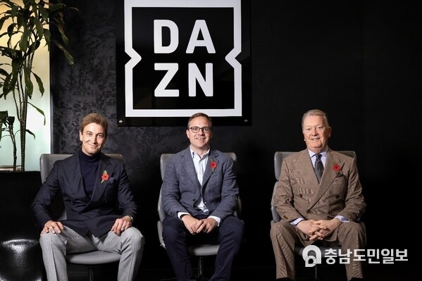 From left to right: George Warren (Queensberry Promotions CEO), Pete Oliver (DAZN Group CEO of DAZN boxing business), and Frank Warren (Queensberry Promotions Founder and Chairman) From left to right: George Warren (Queensberry Promotions CEO), Pete Oliver (DAZN Group CEO of DAZN boxing business), and Frank Warren (Queensberry Promotions Founder and Chairman)