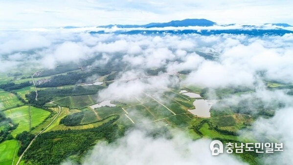 Aerial photo shows ten thousand mu of ecological kiwifruit base of Chian Town in Fengxin County. (Photo by Deng Jiangang)