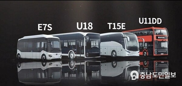 Yutong Bus showcasing four state-of-the-art electric bus models, the Micro-Mobility Electric Bus-E7S, the High-Capacity Trunk Line Bus-U18, the Ultra-Luxury Battery Electric Coach-T15E, and Double-Deck Battery Electric Sightseeing Bus-U11DD, at Busworld Brussels 2023.