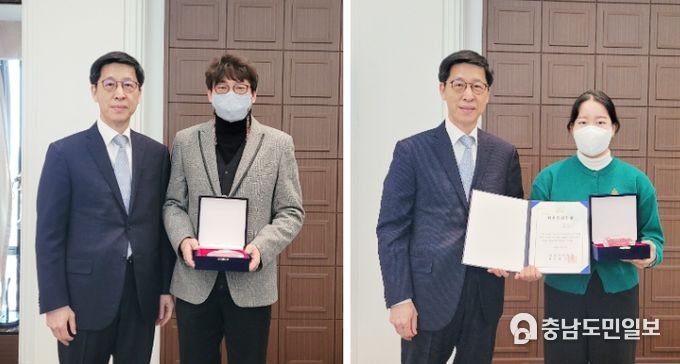 우수지도자상 박신영 감독(좌), 최우수상 이은서 선수(우)