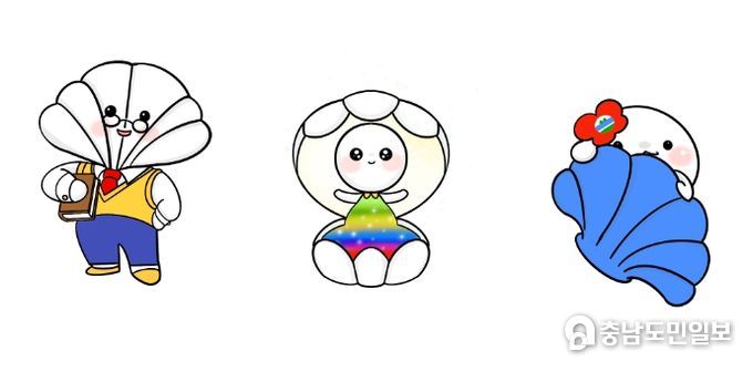 태안군 고남패총박물관 캐릭터(왼쪽부터 총명이, 총신이, 총아)