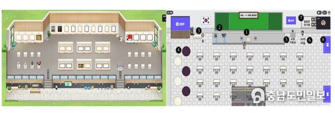 사진 설명: (왼쪽) 학급 미술 전시관 메타버스 (오른쪽) 교실에서 수업하기 메타버스