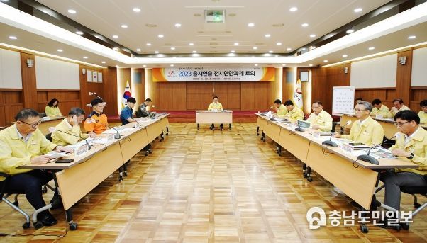 22일 시청 중회의실에서 열린 을지연습 전시현안과제 토의 모습