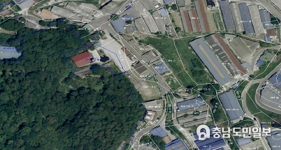 충광마을 현황 및 쟁점토지(등곡리 400-12, 400-13) 위치도(전체)