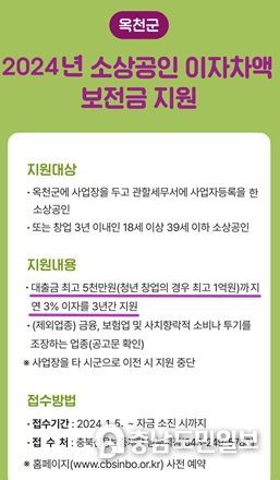 옥천군, 2024년 소상공인 이자 차액 지원사업 시행