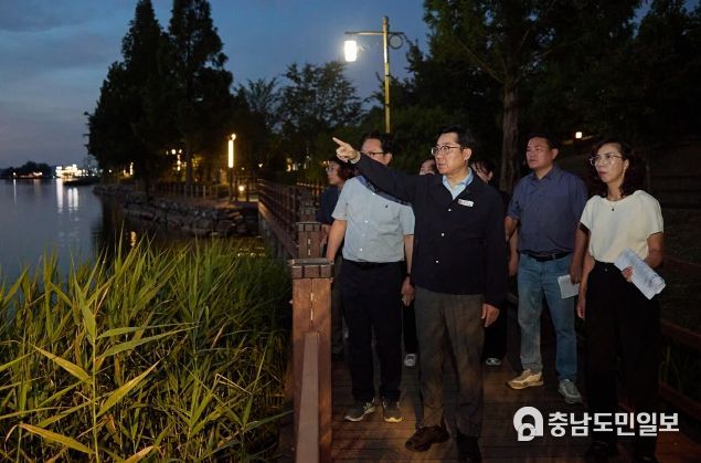 신정호 아트밸리 야간 경관조명 정비 현장 점검